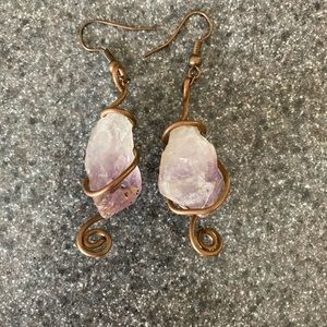 Purple and white crystal stone earrings